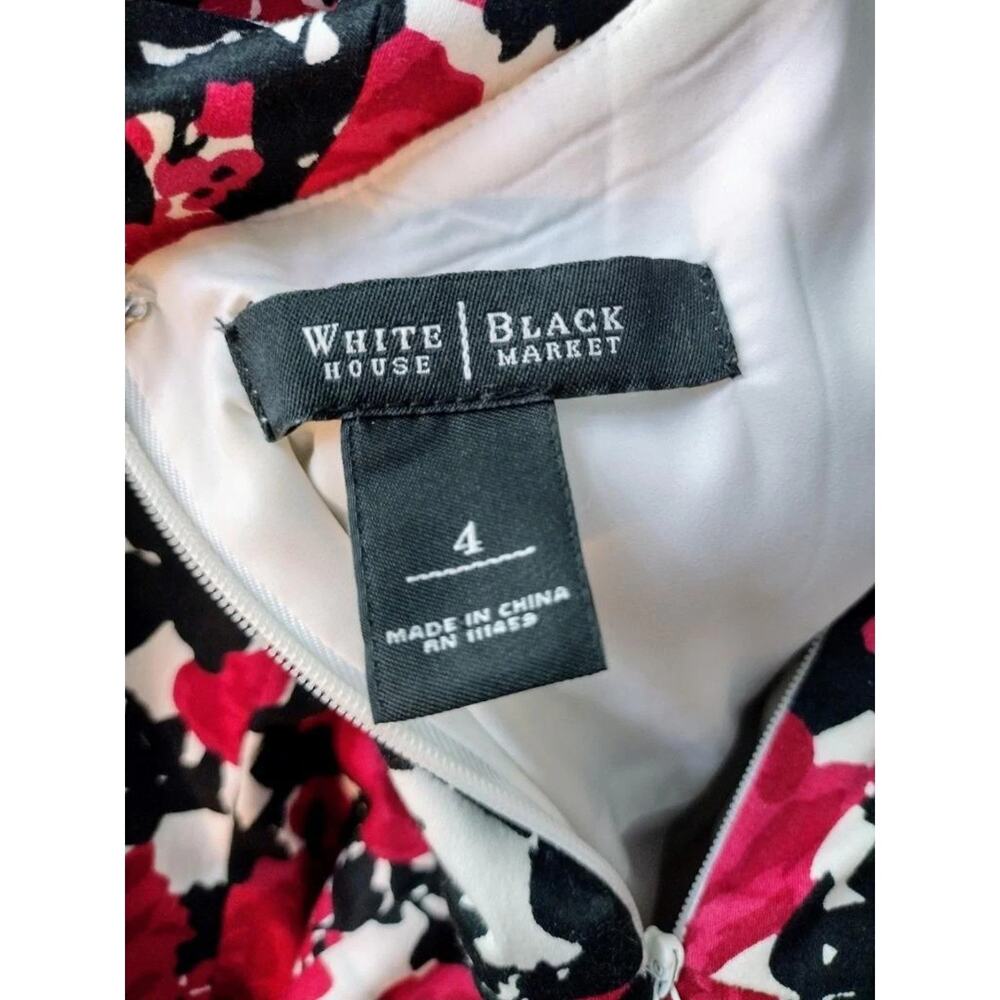 White House Black Market Empire Waist Cocktail Dress Red Black Floral Berries 4 - Picture 11 of 12